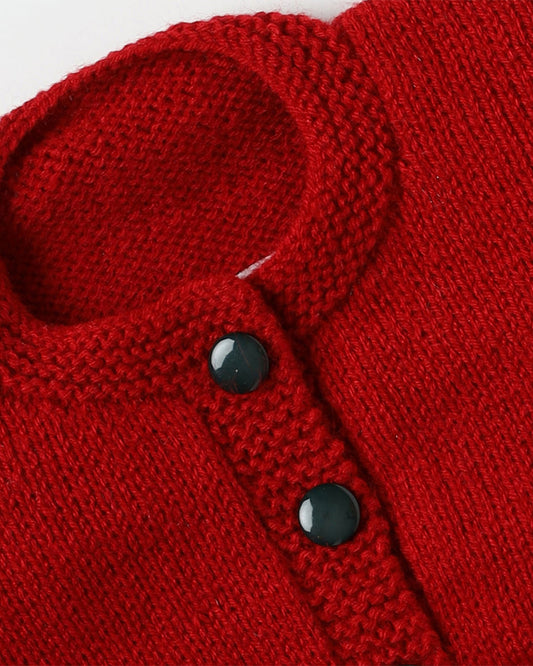 The Original Knit Red Winter Wear Dungaree Set-Knitted-Handmade-Yarn-For Infants