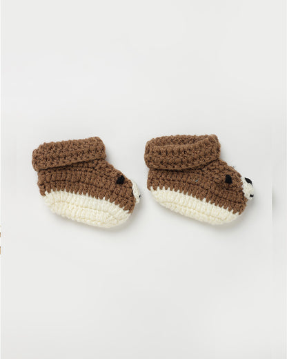 The Original Knit Brown & Off White Winter Wear Booties-Dog Crochet-Yarn-For Infants