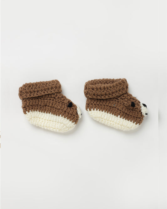 The Original Knit Brown & Off White Booties-Dog Crochet-Yarn-For Infants