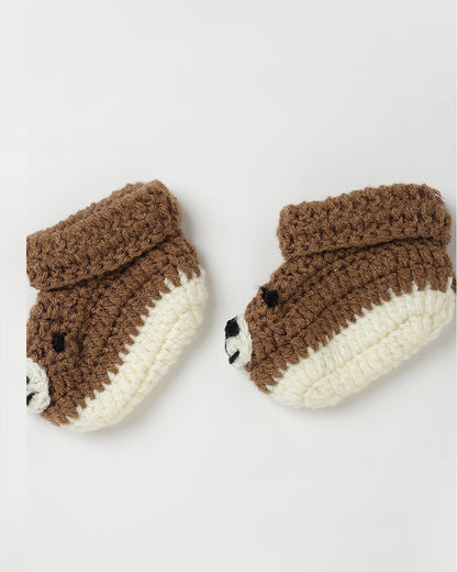 The Original Knit Brown & Off White Winter Wear Booties-Dog Crochet-Yarn-For Infants