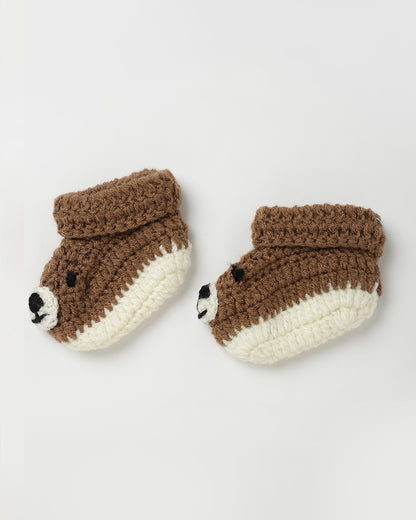 The Original Knit Brown & Off White Winter Wear Booties-Dog Crochet-Yarn-For Infants