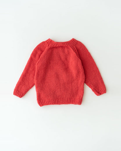 The Original Knit Red Winter Wear Sweater-Teddy Bear Patch-Handmade-Yarn-For Infants