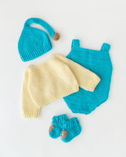 The Original Knit Blue & Off White Winter Wear Romper Set-Woven Design-Acrylic-For Infants