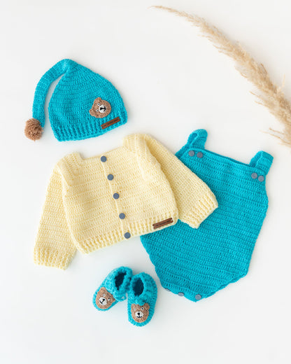 The Original Knit Blue & Off White Winter Wear Romper Set-Woven Design-Acrylic-For Infants