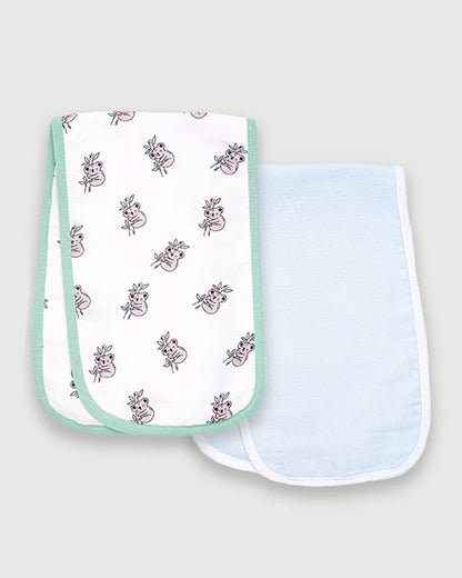 BabyCo Organics Organic Muslin Burp Cloth-Multi Layered-Koala Cuddles & Solid Color-Set of 2-For Infants