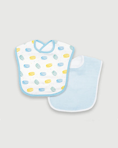 BabyCo Organics Dreamy Macarons & Solid Color-100% Organic Muslin Bib-Pack of 2-For Infants