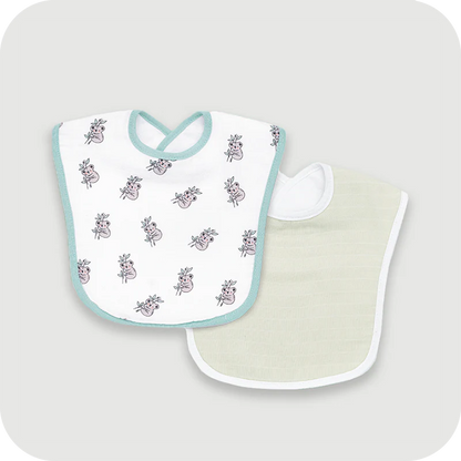 BabyCo Organics Koala Cuddles & Solid Color-100% Organic Muslin Bib-Pack of 2-For Infants