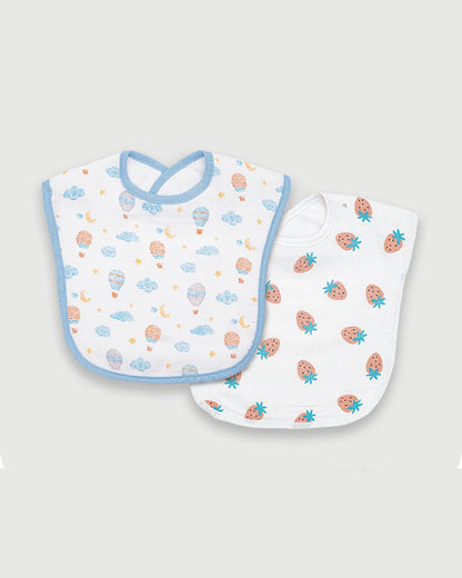 BabyCo Organics Up And Away & Strawberry Rush-100% Organic Muslin Bib-Pack of 2-For Infants