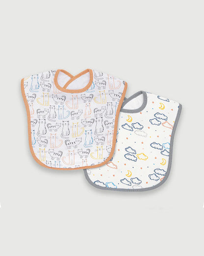 BabyCo Organics Paw-Some & Cloudy Sky-100% Organic Muslin Bib-Pack of 2-For Infants