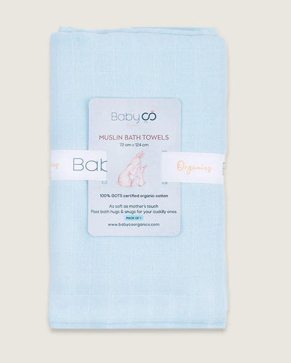 BabyCo Organics Solid Colour Baby Bath Towel-100% Soft And Breathable Cotton-Blue