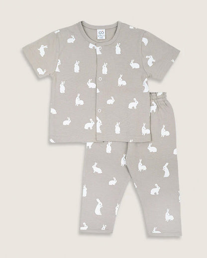 BabyCo Organics Grey Baby Rabbit Pajama set-Cotton-For Infants