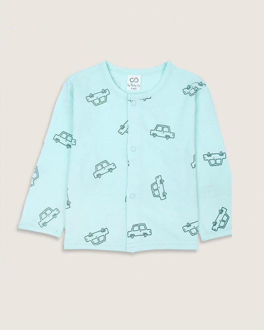 BabyCo Organics Sea Green Happy Cars Pajama set-Cotton-For Infants