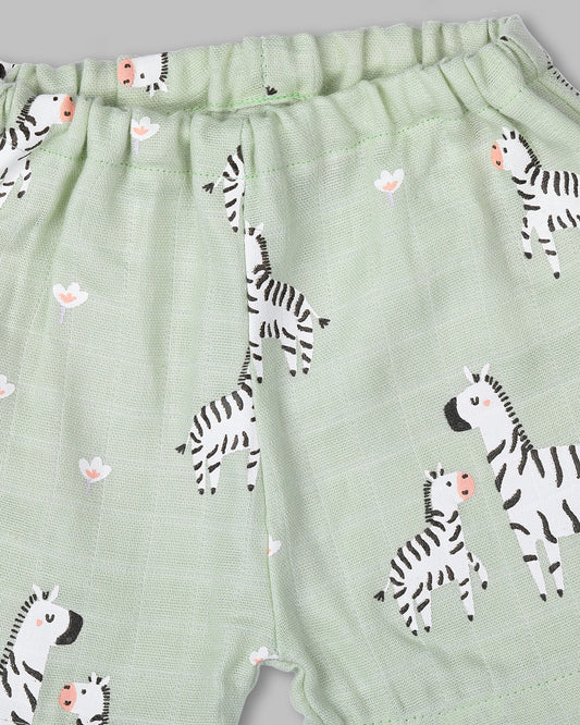 BabyCo Organics Sage Green Zippy Jhabla & Shorts-Muslin-For Infants