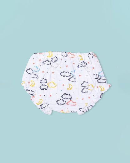 BabyCo Organics White Cloudy Sky Jhabla & Bloomers-Muslin-For Infants