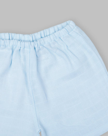 BabyCo Organics White Up & Away And Blue Jhabla & Shorts-Muslin-For Infants