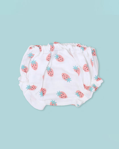 BabyCo Organics White Strawberry Jhabla & Bloomers-Muslin-For Infants