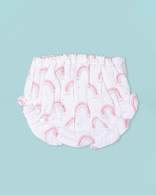 BabyCo Organics White Chasing Rainbows Jhabla & Bloomers-Muslin-For Infants