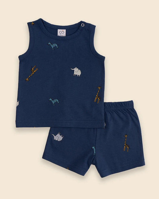 BabyCo Organics Blue Jungle Book Lounge Wear-Cotton-Top & Bottom Set-For Infants