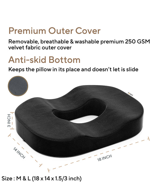 Fovera Pregnancy Pillow-Orthopedic Donut Seat Cushion-Black-Pregnancy Pain Relief-For Maternity