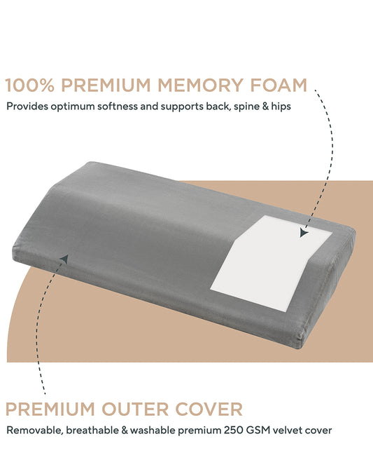 Fovera Lumber Pregnancy Pillow-Grey-Memory Foam-Back Pain, Nerve Pain, Hip Pain Relief-For Maternity