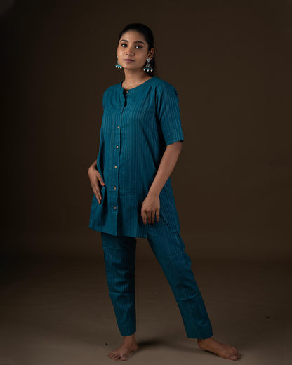 Putchi Teal Maternity Coord set-Striped Print-Cotton-Half Sleeves