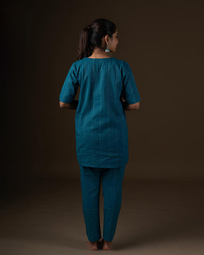 Putchi Teal Maternity Coord set-Striped Print-Cotton-Half Sleeves