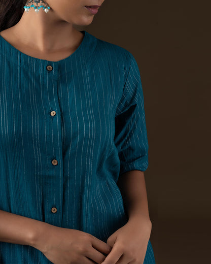 Putchi Teal Maternity Coord set-Striped Print-Cotton-Half Sleeves