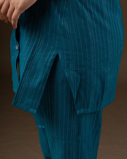 Putchi Teal Maternity Coord set-Striped Print-Cotton-Half Sleeves