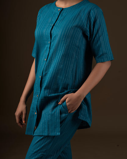 Putchi Teal Maternity Coord set-Striped Print-Cotton-Half Sleeves