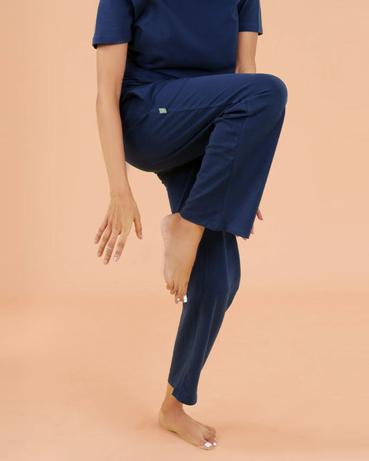 Putchi Blue Maternity Yoga Pant-Cotton-Flared Fit-Bump Friendly