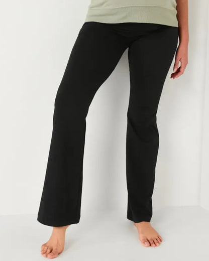 Putchi Black Maternity Yoga Pants-Cotton-Flared Fit-Bump Friendly