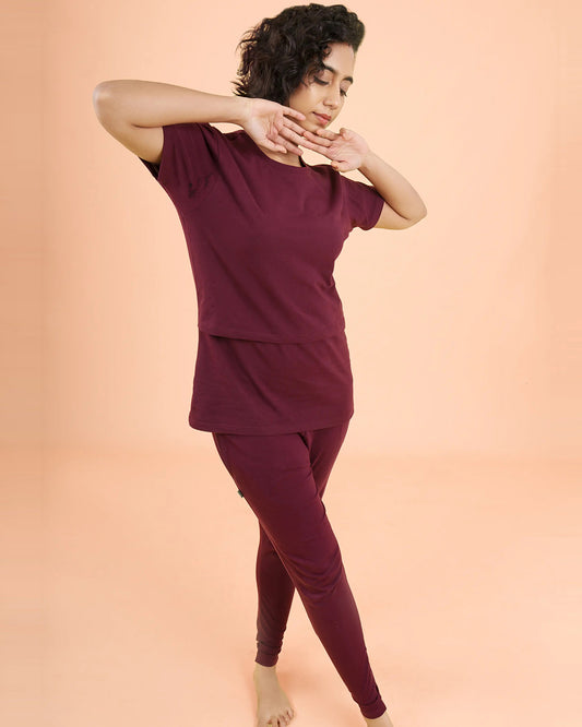 Putchi Maroon Maternity Leggings-Cotton-Skinny Fit-Bump Friendly