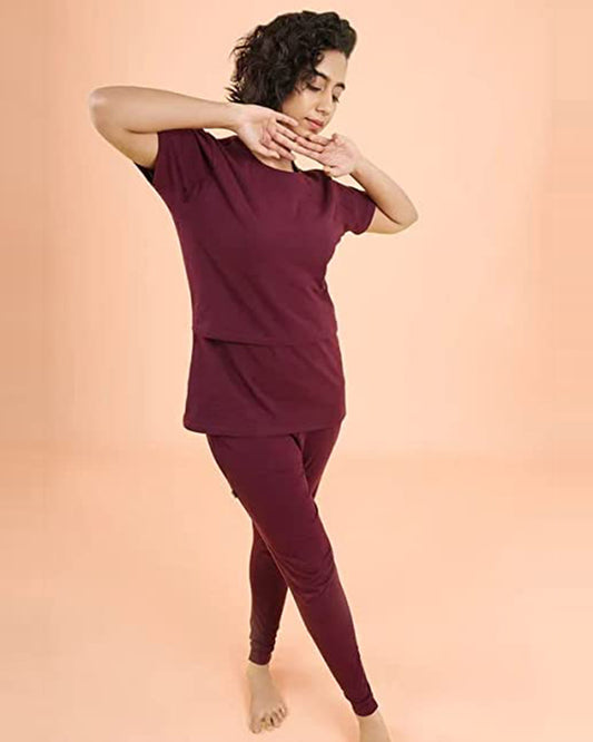 Putchi Maroon Maternity Leggings-Cotton-Skinny Fit-Bump Friendly