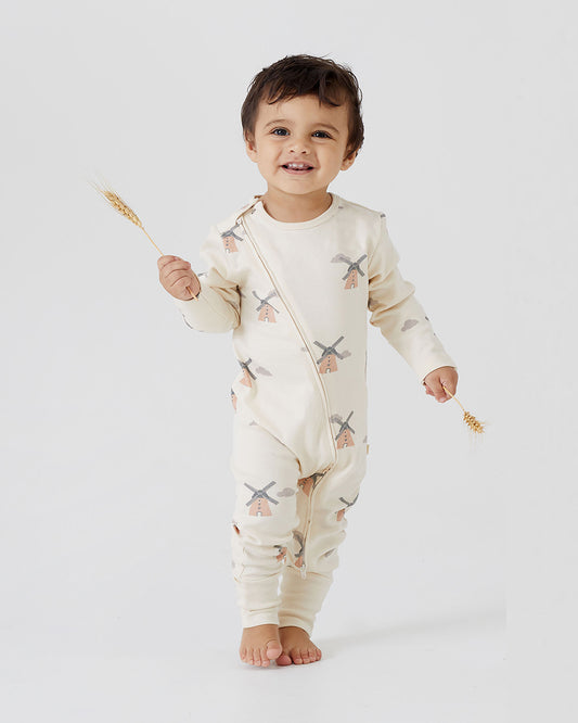 Tiny Twig Pink & White Windmill Diagonal Zipsuit-Onesie-Organic Cotton-Pack Of 2-For Infants