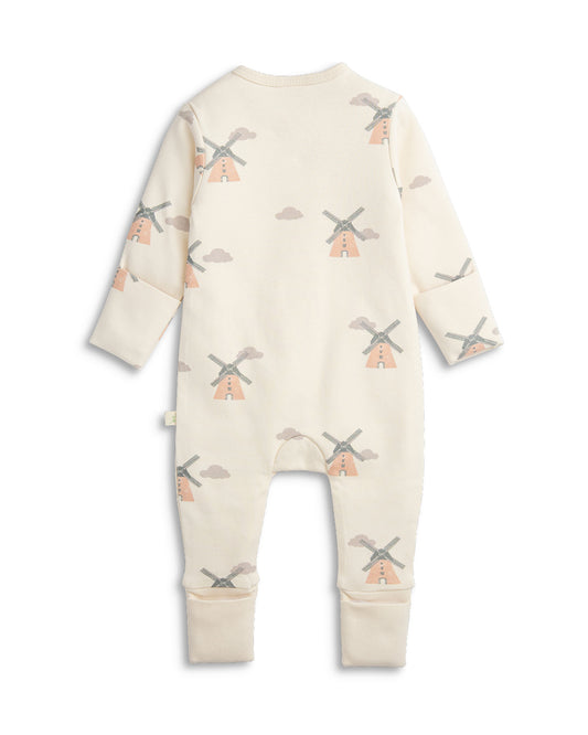 Tiny Twig Pink & White Windmill Diagonal Zipsuit-Onesie-Organic Cotton-Pack Of 2-For Infants