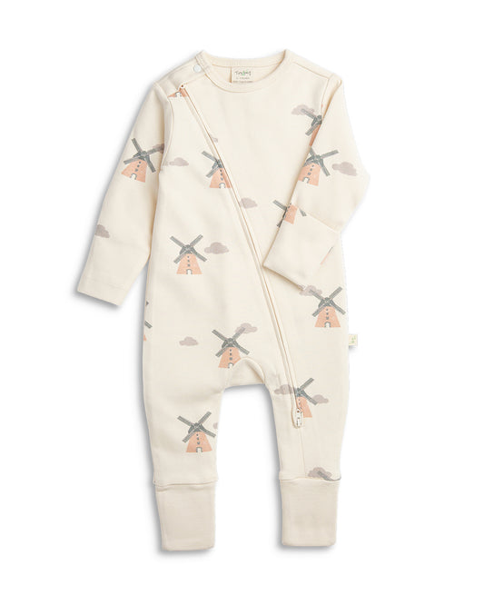 Tiny Twig Pink & White Windmill Diagonal Zipsuit-Onesie-Organic Cotton-Pack Of 2-For Infants