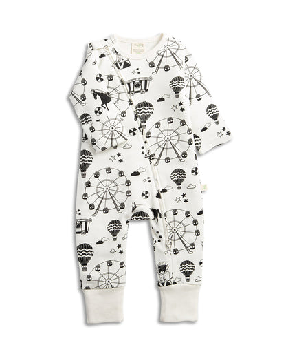 Tiny Twig White & Black Circus Zipsuit-Onesie-Organic Cotton-For Infants