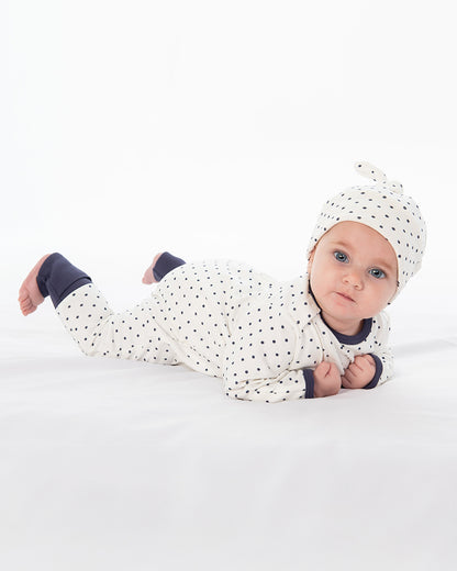 Tiny Twig White & Blue Polka Dots Zipsuit-Onesie-Organic Cotton-For Infants