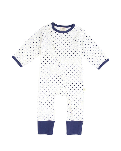 Tiny Twig White & Blue Polka Dots Zipsuit-Onesie-Organic Cotton-For Infants