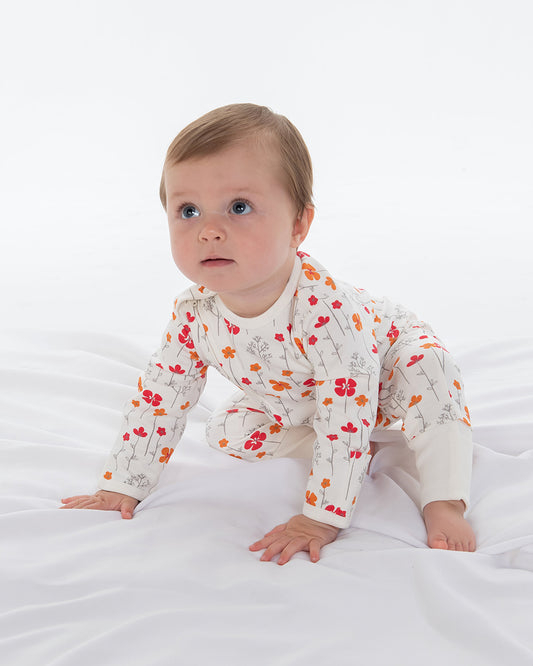 Tiny Twig White & Red Rose Bouquet Zipsuit-Onesie-Organic Cotton-For Infants