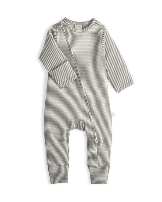 Tiny Twig Olive Zipsuit Sleepsuit-Striped-Organic Cotton-For Infants