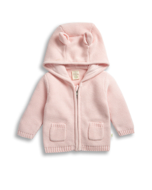 Tiny Twig Soft Pink Knitted Winter Wear Hoodie-Organic Cotton-For Infants