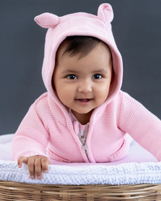 Tiny Twig Soft Pink Knitted Winter Wear Hoodie-Organic Cotton-For Infants