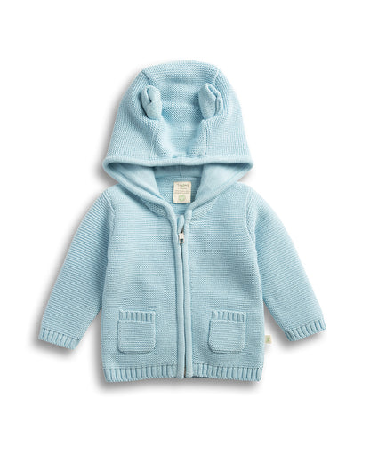 Tiny Twig Cool Blue Knitted Hoodie-Organic Cotton-For Infants