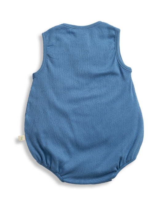 Tiny Twig Navy Solid Bubble Romper-Organic Cotton-For Infants