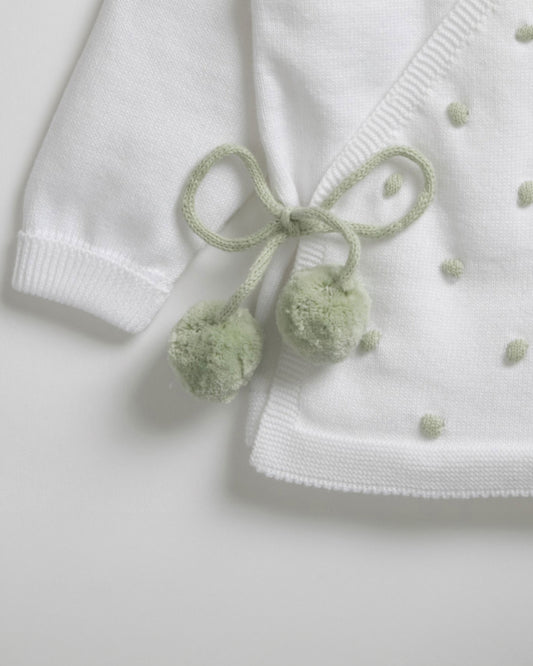 Tiny Twig White & Sage Kimono Jhabla Set-Organic Cotton-For Infants