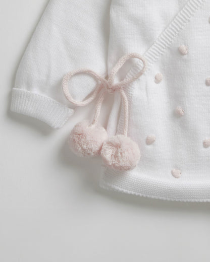 Tiny Twig White & Soft Pink Kimono Jhabla Set-Organic Cotton-For Infants