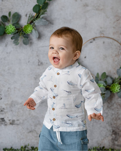 Tiny Twig White Dolphin Shirt-Organic Cotton-For Infants