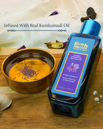 Blue Nectar Stretch Marks Oil-With Shubhr Kumkumadi-For Marks, Scars, Aging & Wrinkled Skin-Pregnancy Safe