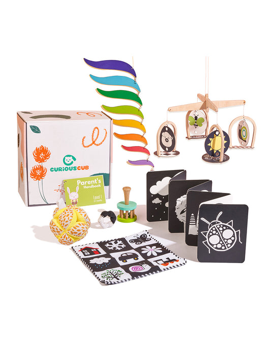 Curious Cub Montessori Box-0M+-Pack of 9 Montessori Toys-Encourages Baby’s Development-Learning & Educational Wooden Toys-Gift Set